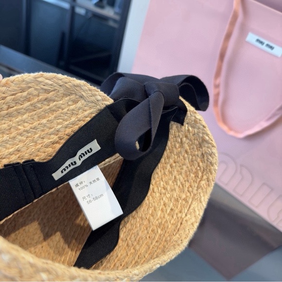 👒 Miu Miu Woven Raffia Empty Top Sun Visor Hat - Picture 5 of 5